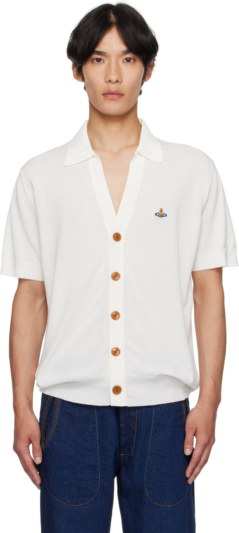 Sveter Vivienne Westwood Vivienne Westwood Cotton Polo Cardigan Biela | 2701001D-Y003F-