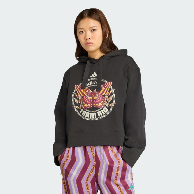 Mikina adidas Performance adidas X Farm Rio Butterfly Graphic Cropped Hoodie Čierna | JL8607