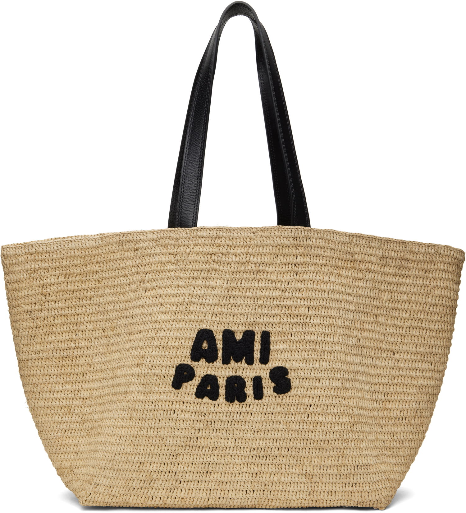 Tote bag AMI AMI Paris Rafia Tote Bag with Leather Handles Béžová | ULL033.AW0077, 0