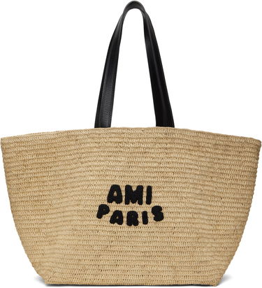 Tote bag AMI AMI Paris Rafia Tote Bag with Leather Handles Béžová | ULL033.AW0077, 0