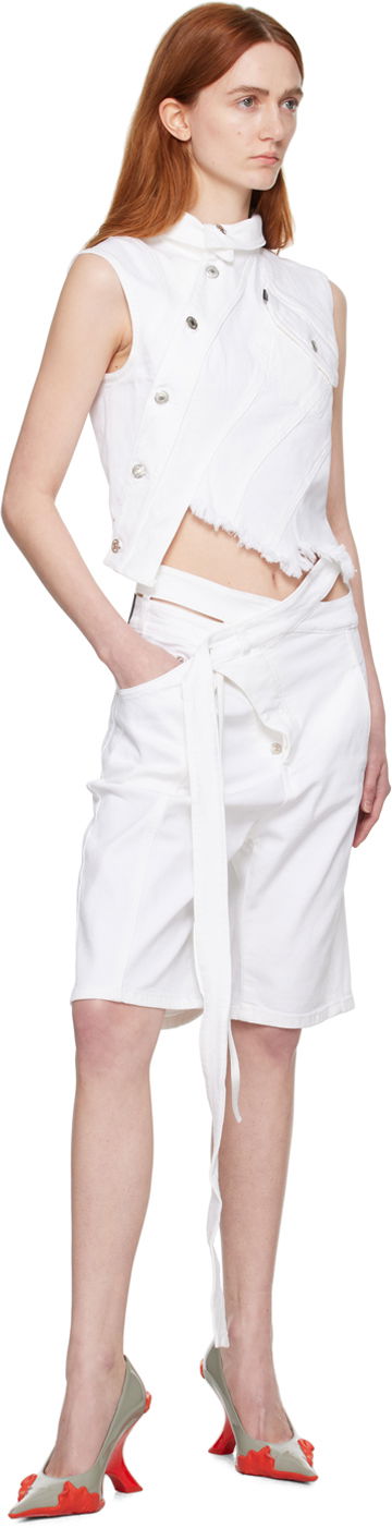 Šortky Ottolinger Asymmetrical Cut-Out Denim Shorts with Long Tie Biela | 1701301, 3