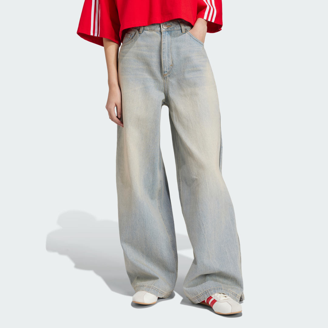 Džínsy adidas Performance Adilenium Season 3 Zip Washed Denim Wide Leg Jeans Modrá | JX9210, 0