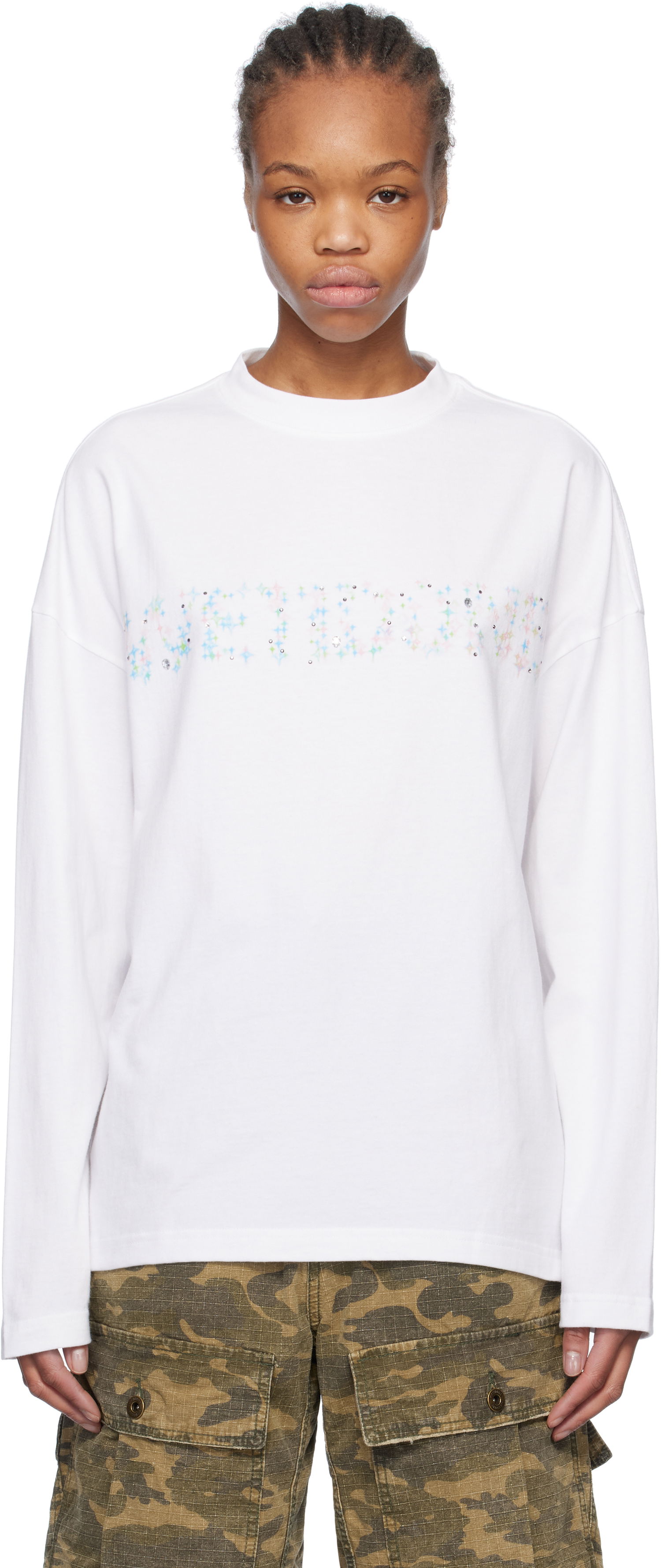 Tričko We11done We11done Sparkle Logo Long Sleeve T-Shirt Biela | WD-TT0-25-742-U-WH, 0