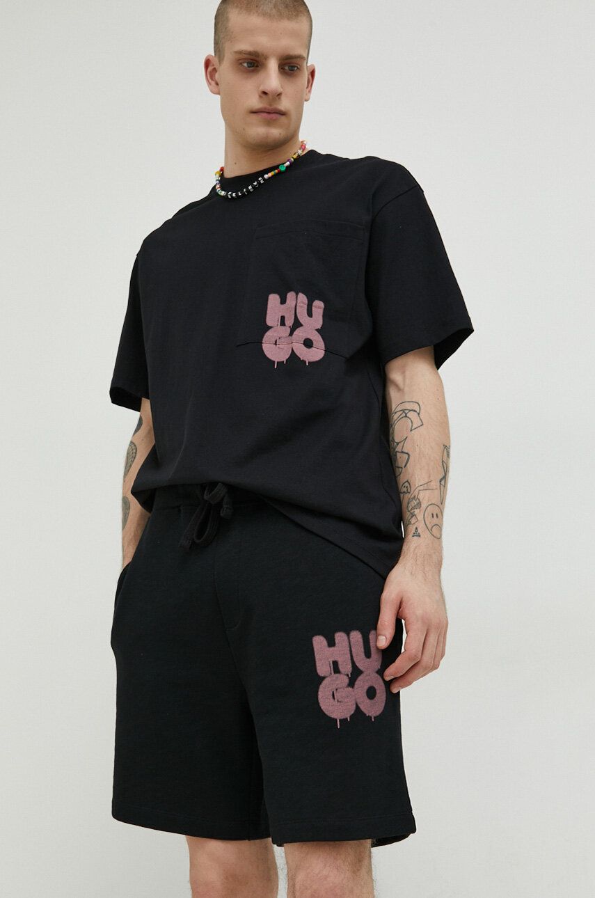 Šortky BOSS Graffiti-Style Stacked Stacked Logo Cotton Terry Shorts Čierna | 50487543, 0
