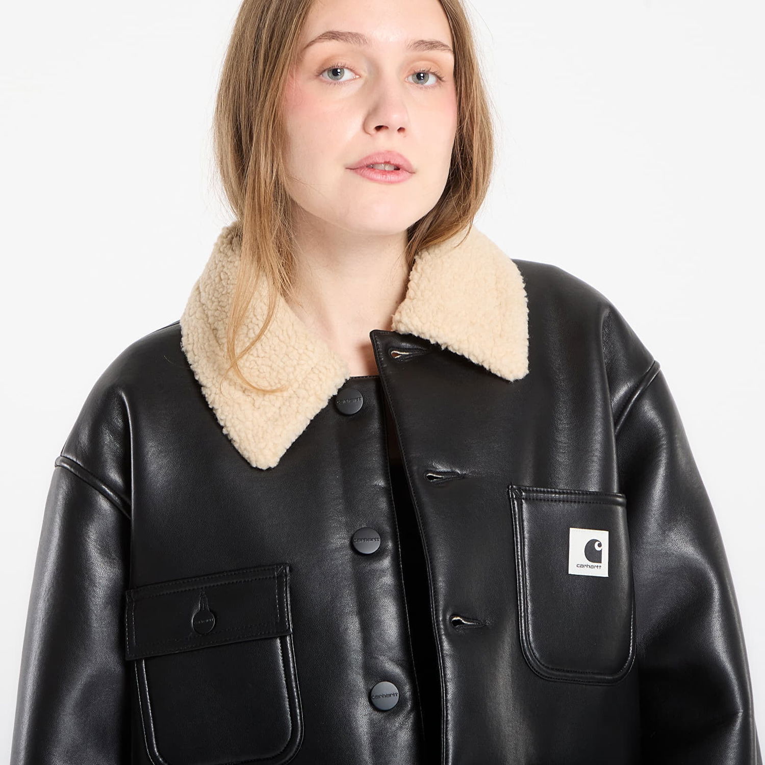 Kabáty Carhartt WIP Shepton OG Michigan Faux Leather Shearling Collar Coat Čierna | I035975.1LMXX, 1