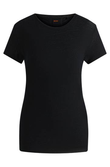 Tričko BOSS BOSS Linen T-Shirt with Gathered Back Čierna | 50540431, 0