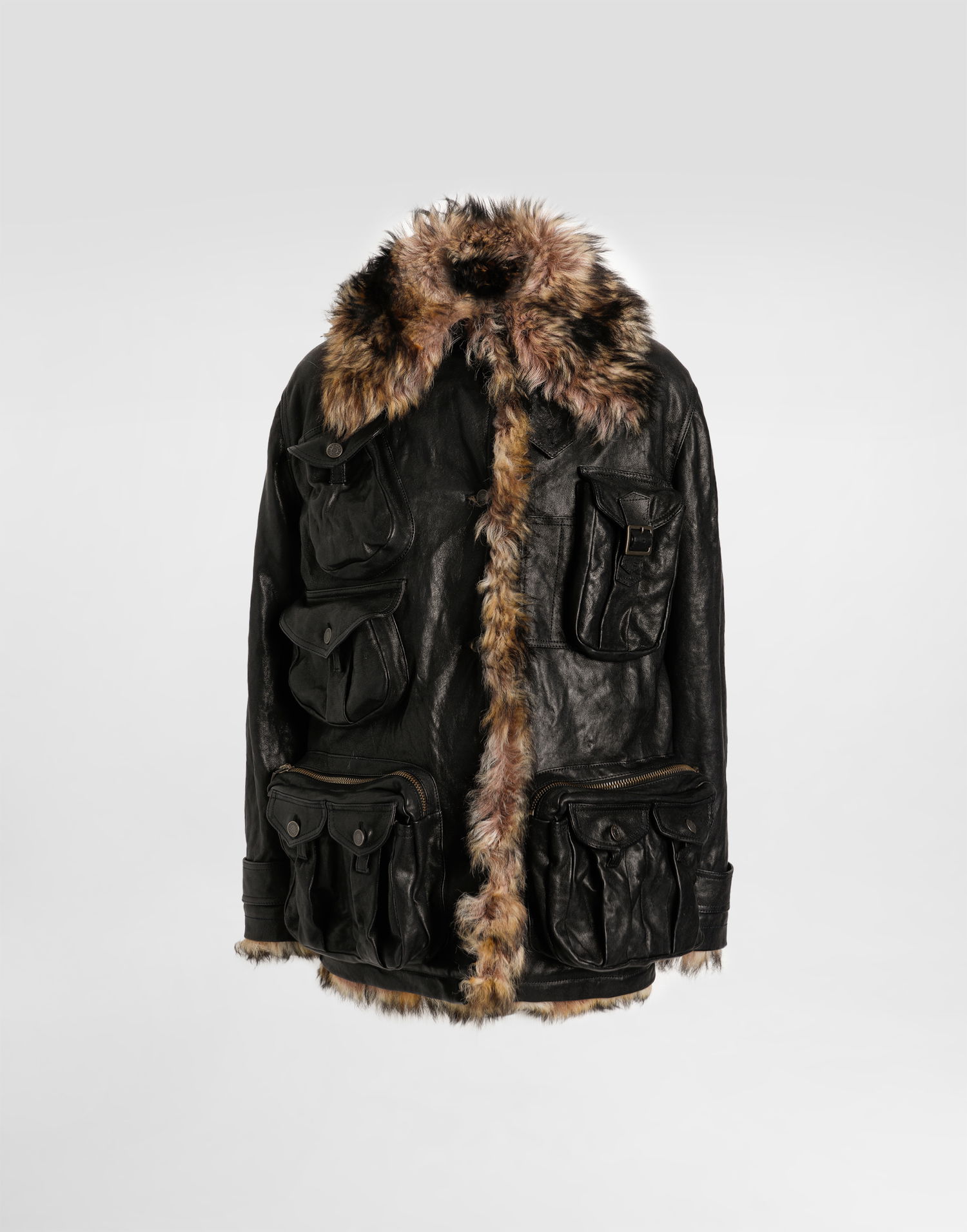 Bunda Dolce & Gabbana Dolce & Gabbana Lambskin Multi-Pocket Fur Trim Jacket Čierna | F9T59LHULYGN0000, 0