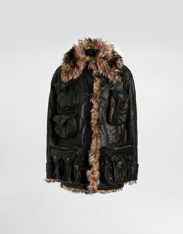 Bunda Dolce & Gabbana Dolce & Gabbana Lambskin Multi-Pocket Fur Trim Jacket Čierna | F9T59LHULYGN0000, 0