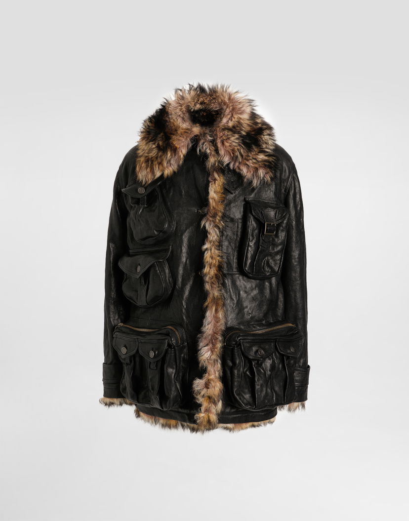 Bunda Dolce & Gabbana Dolce & Gabbana Lambskin Multi-Pocket Fur Trim Jacket Čierna | F9T59LHULYGN0000