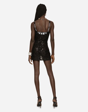 Šaty Dolce & Gabbana Sequined Cocktail Dress Čierna | F6AFWTFLSGEN0000, 2