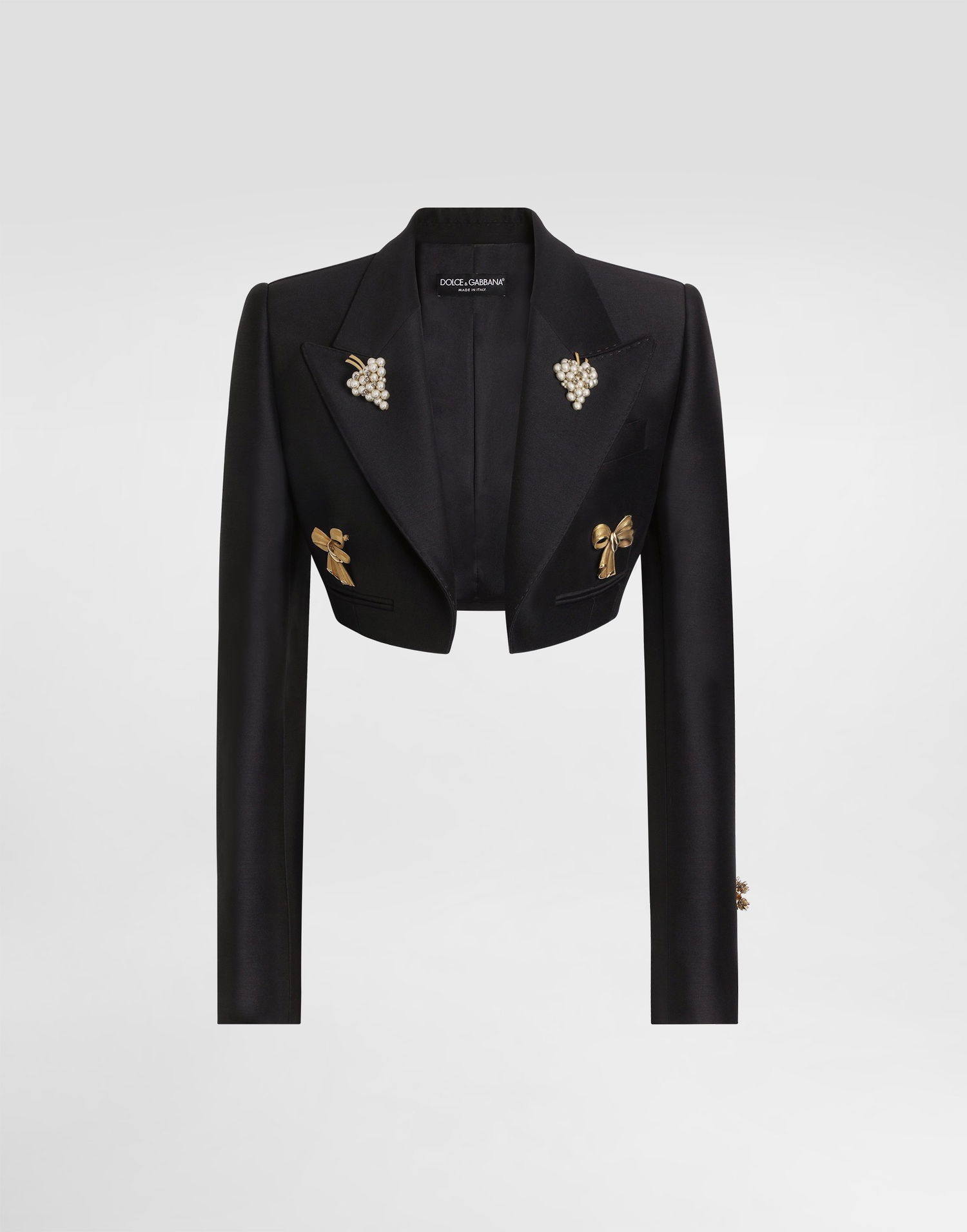 Bunda Dolce & Gabbana Dolce & Gabbana Single-breasted Faille Cropped Jacket with Embellishments Čierna | F29NCZFU3R1N0000, 0