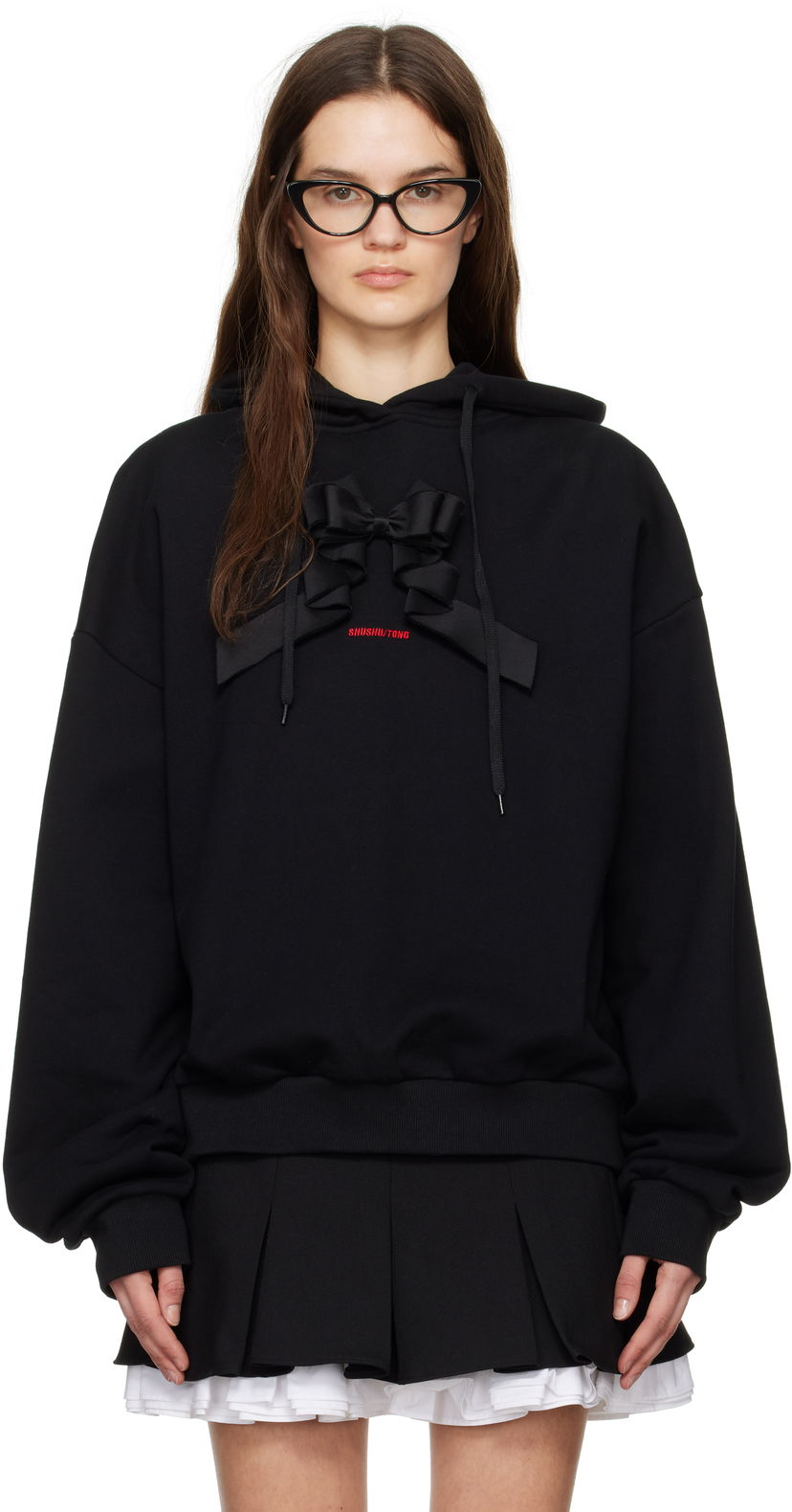 Mikina SHUSHU/TONG SHUSHU/TONG 3D Bow Loose Fit Hoodie Čierna | FSDDTO16 XGM360