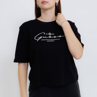 Crop Top GUESS Guess Signature Boxy T-Shirt Čierna | V5RI12I3Z14-JBLK, 2