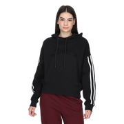 Cropped Striped Sleeve Drawstring Hoodie