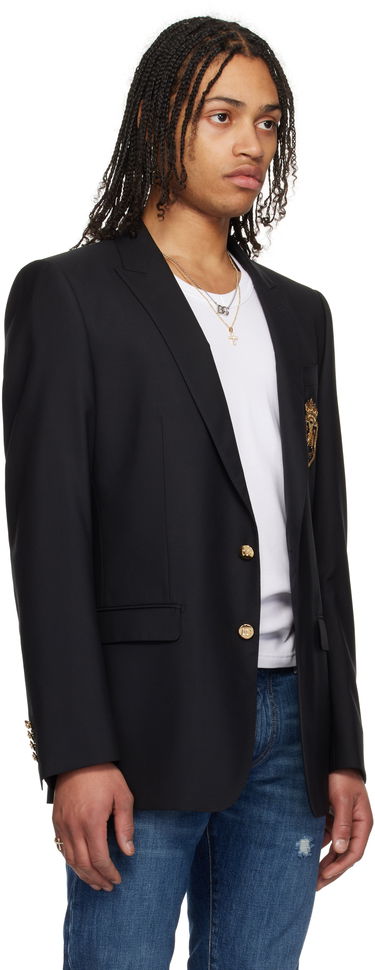 Bunda Dolce & Gabbana Dolce&Gabbana Single-Breasted Wool & Silk Blazer with Patch Čierna | G2LK0ZFU3H1, 1