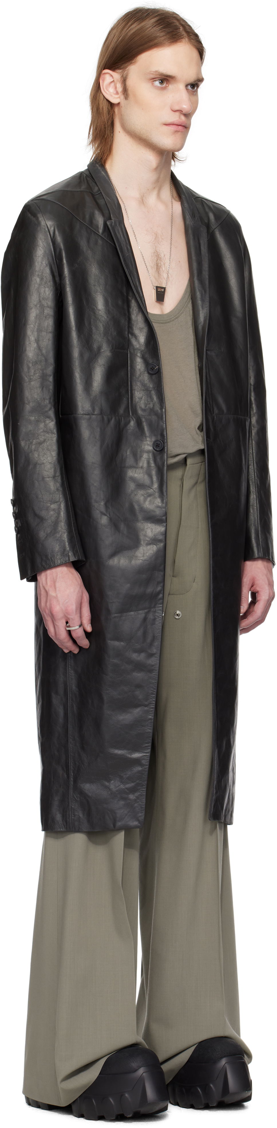 Kabáty Rick Owens Rick Owens Hollywood Lido Leather Coat Čierna | RU01E5954 LTP, 1