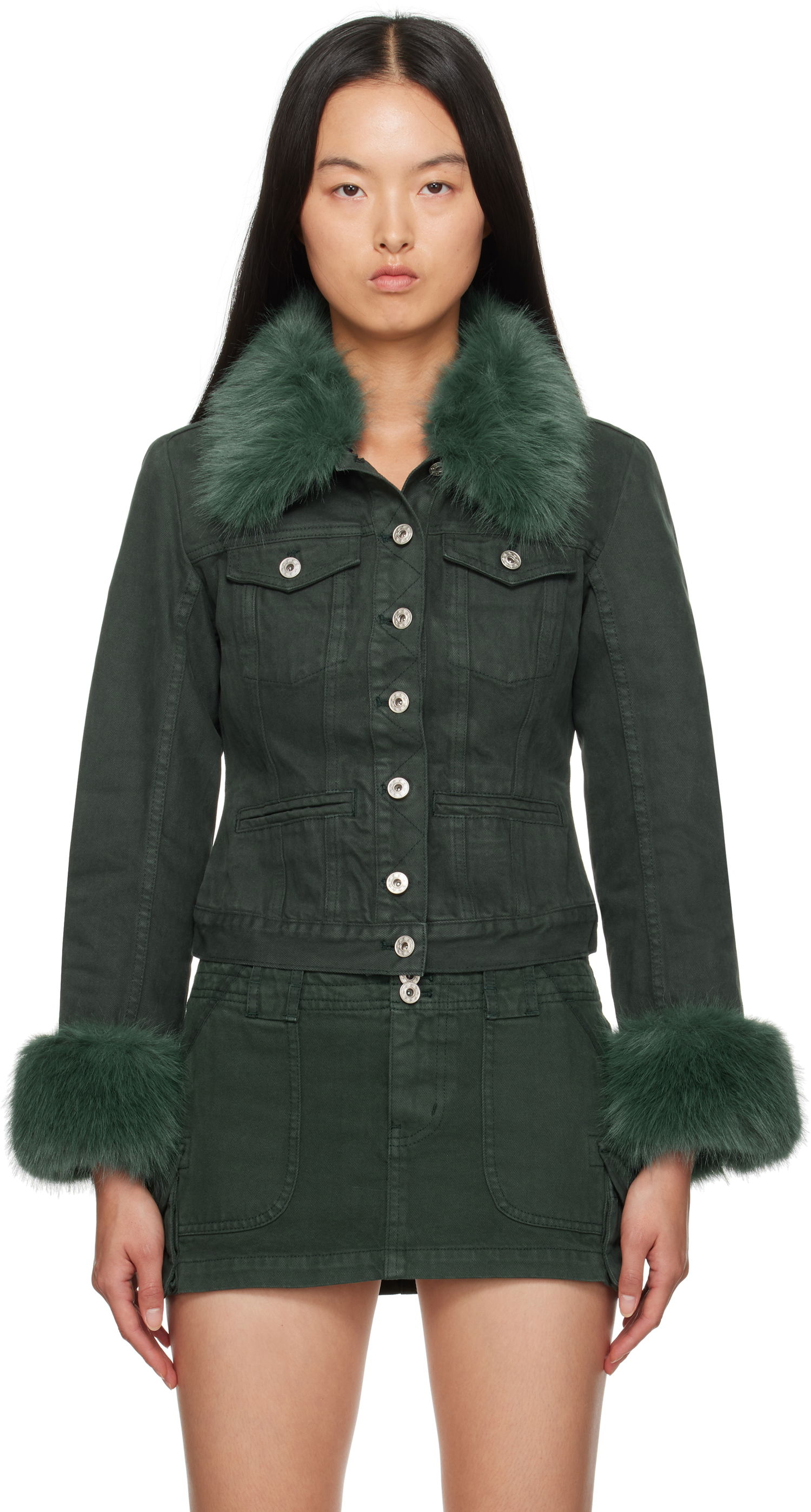 Bunda GUIZIO Guizio Ares Faux Fur Denim Jacket Zelené | F24701W100, 0
