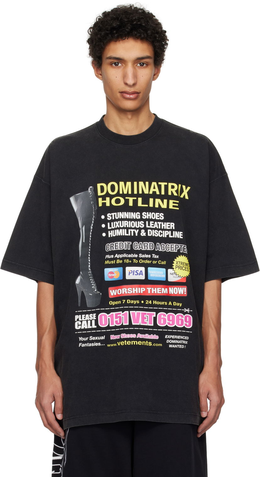 Tričko VETEMENTS Vetements Oversized 'Dominatrix Hotline' T-Shirt Čierna | UA66TR740B