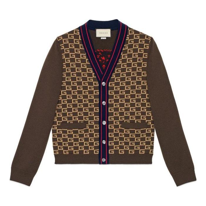 Sveter Gucci Square G Tiger Knit Cardigan Hnedá | 522543-X9U22-2097