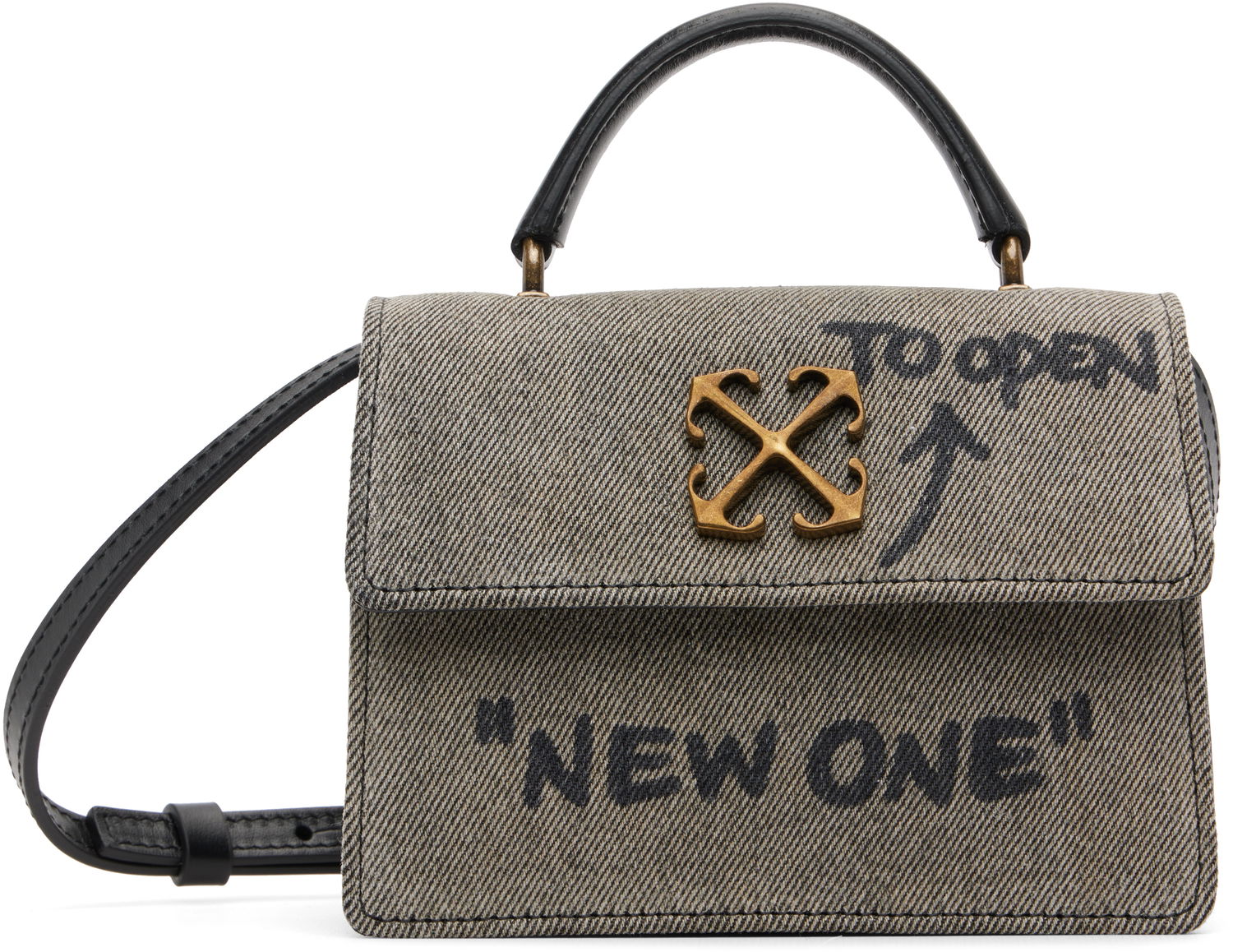 Kabelka Off-White Jitney Baby Quote Denim Bag with Crossed Arrows Hardware Šedá | OWNP063F25DEN0011110, 0