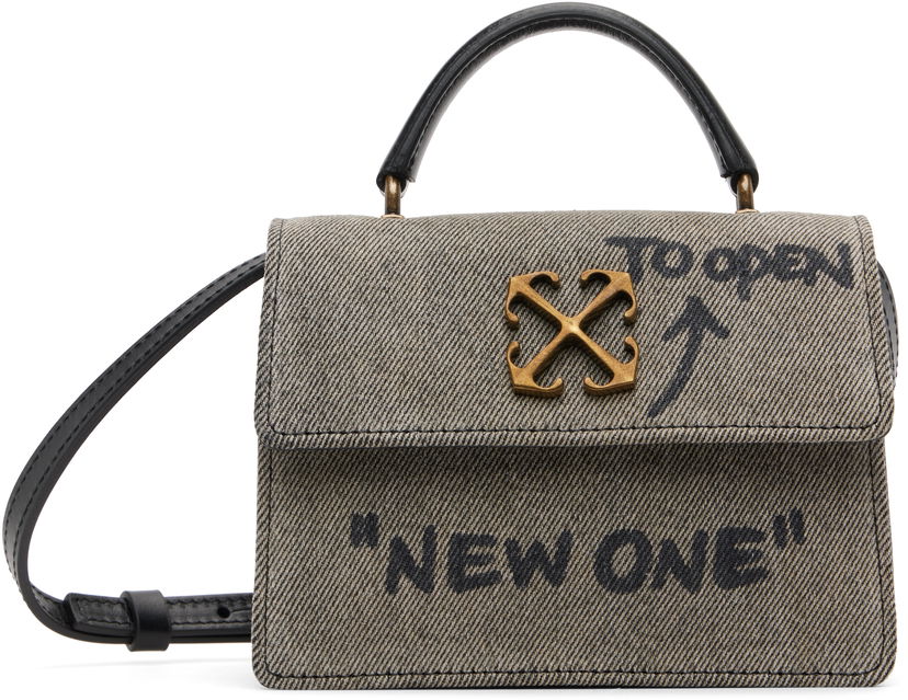 Kabelka Off-White Jitney Baby Quote Denim Bag with Crossed Arrows Hardware Šedá | OWNP063F25DEN0011110