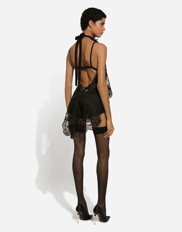 Tielko Dolce & Gabbana Black Asymmetrical Lace Top Čierna | F79EPTHLM44N0000, 3