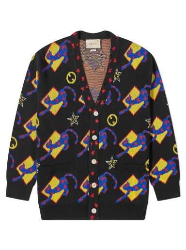 Sveter Gucci GG Graphic Logo Intarsia Cardigan Black Čierna | 750878-XKDFH-1152