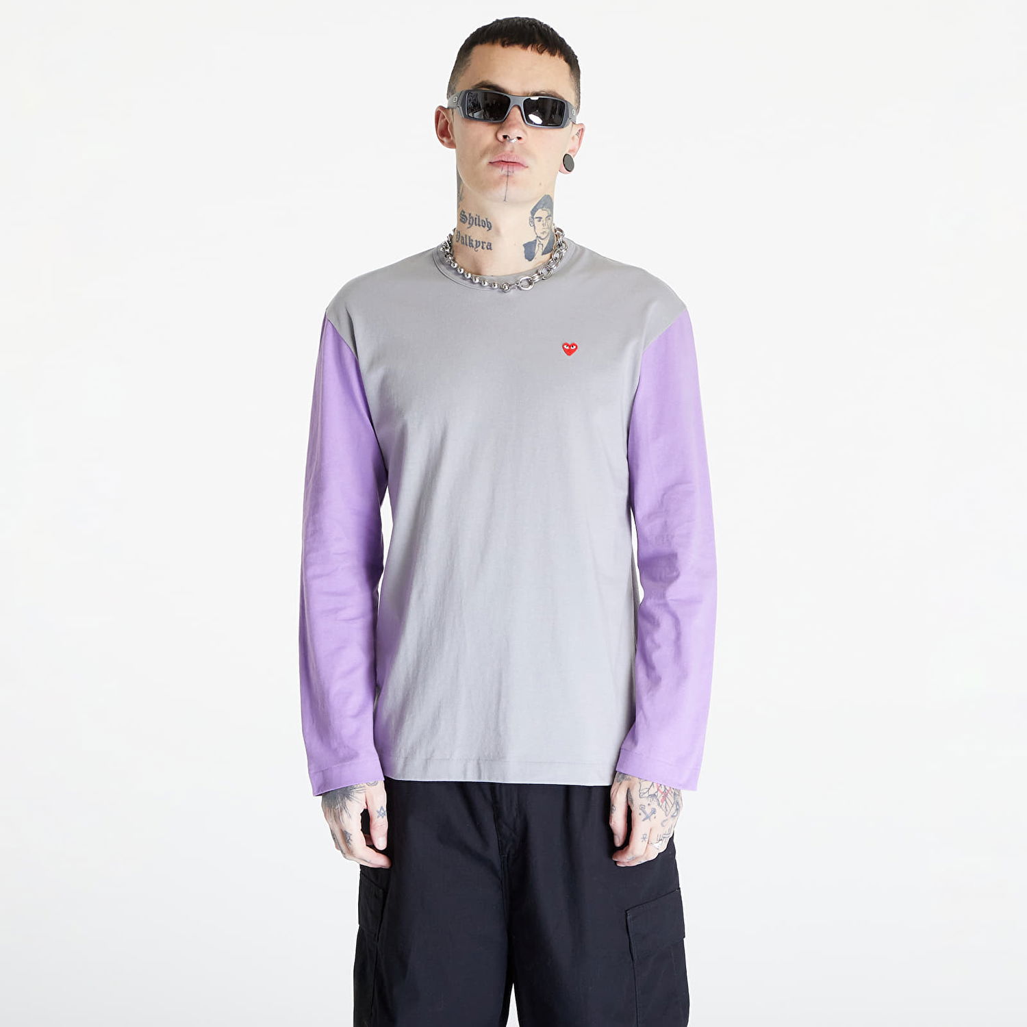 Tričko Comme des Garçons PLAY Heart Logo Long Sleeve Tee Šedá | AZT316 gray, 0