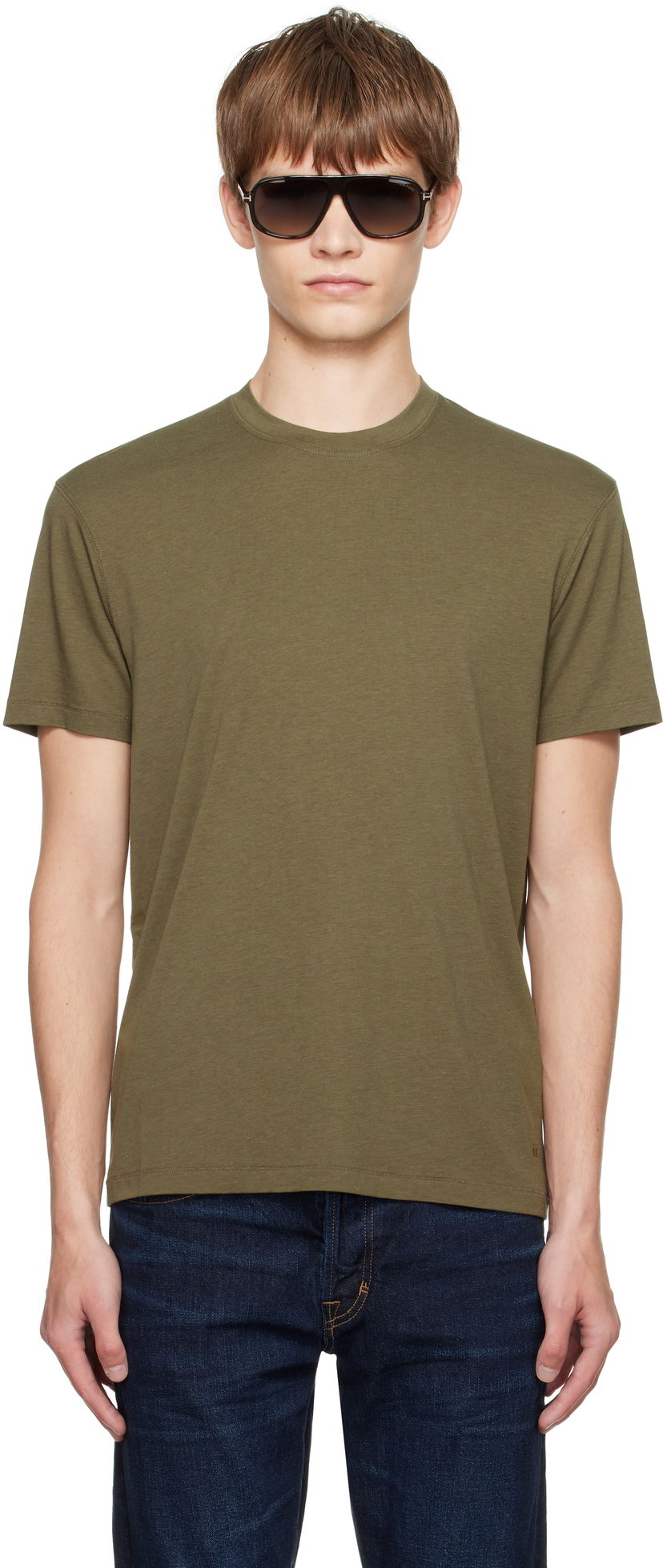 Tričko Tom Ford TOM FORD Lyocell Cotton Crewneck T-shirt Zelené | JCS004-JMT012