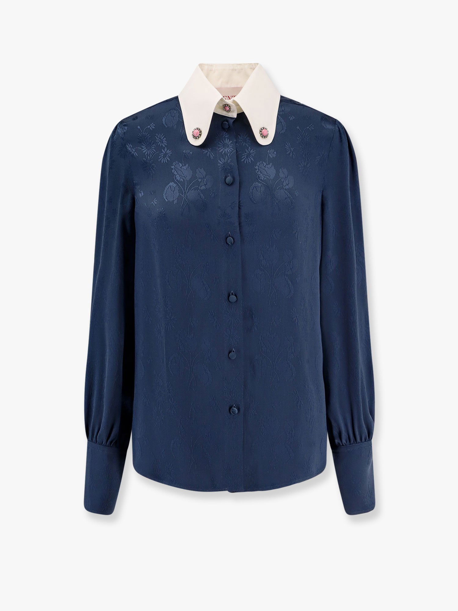Košeľa Valentino Valentino Embroidered Collar Long Sleeve Blouse Modrá | 6B3AB7A697CD51, 0