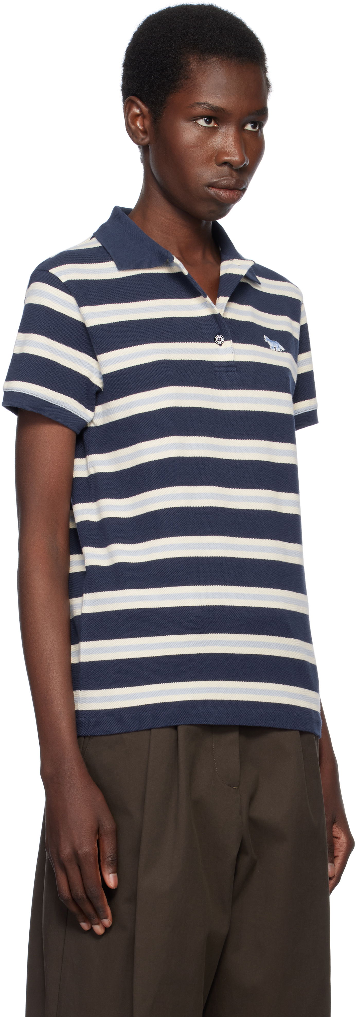 Polo tričko MAISON KITSUNÉ Kitsuné Baby Fox Patch Stripe Polo Navy | OW00205KJ7010, 1