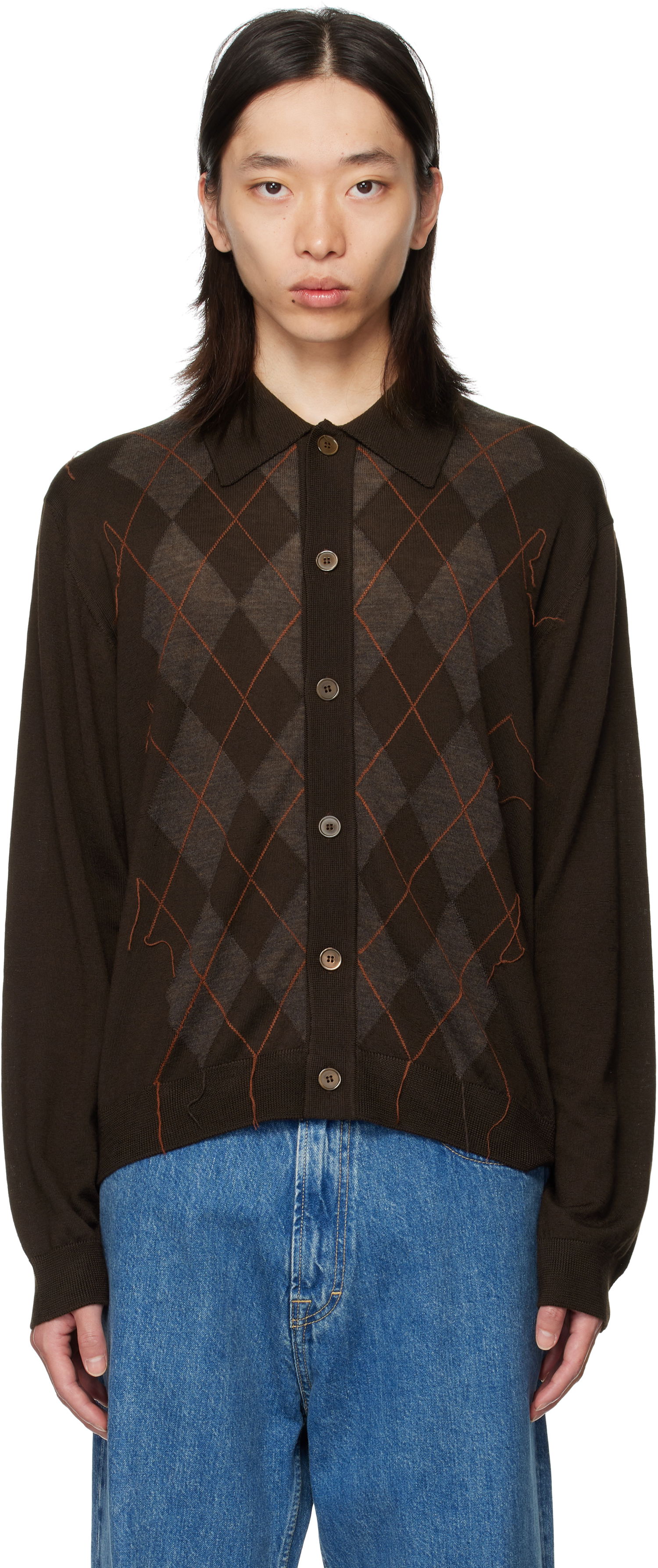 Sveter OUR LEGACY Our Legacy Evening Argyle Cardigan Hnedá | M4253EP, 0