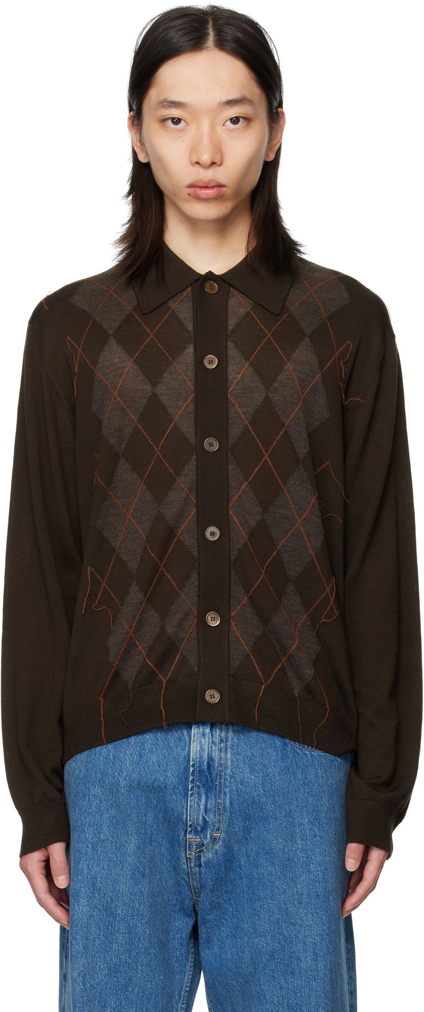 Sveter OUR LEGACY Our Legacy Evening Argyle Cardigan Hnedá | M4253EP