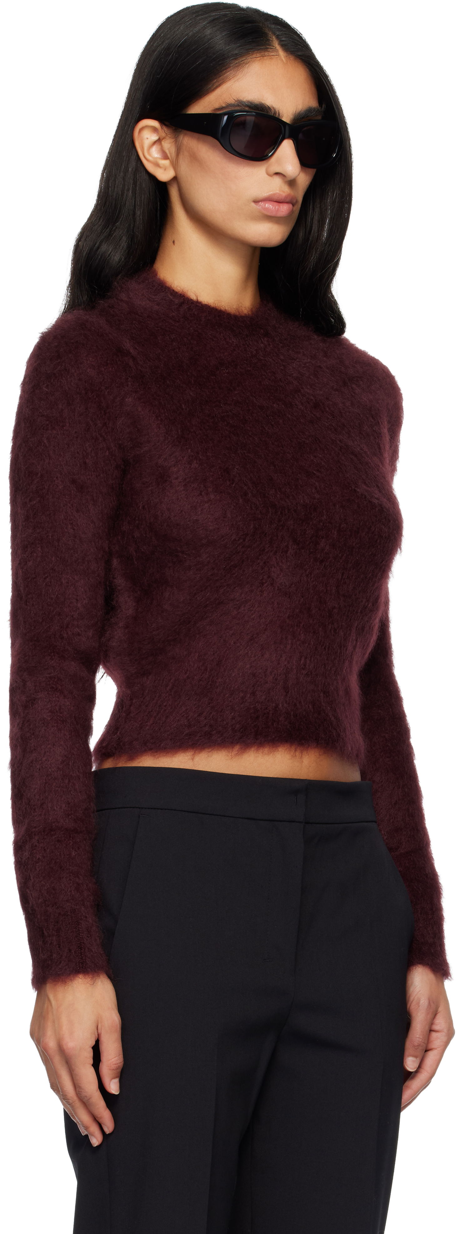 Sveter Max Mara Max Mara Adatti Fuzzy Cropped Mock-Neck Sweater Vínová | 2521366263600, 1