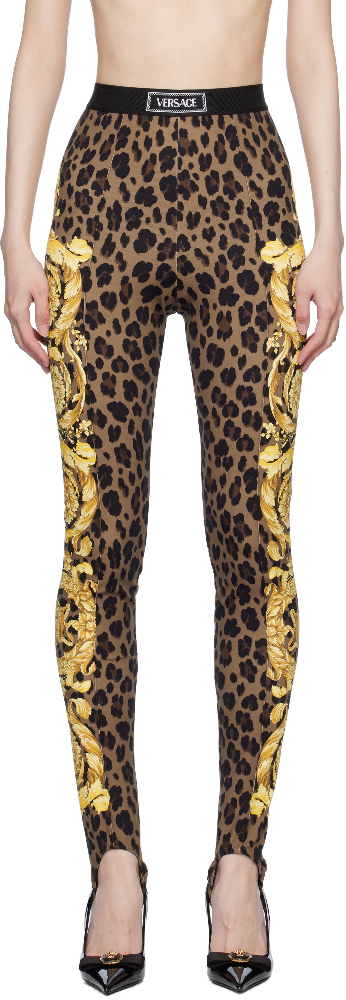 Legíny Versace Stirrup Leggings With Baroque Print Hnedá | 1015879_1A12087_5N440, 0