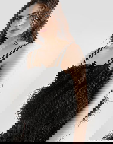 Tielko Dolce & Gabbana Dolce & Gabbana Feather Embellished Satin Top Čierna | F60FIZGDDI5N0000, 3