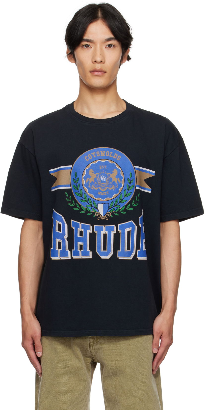 Tričko Rhude Rhude 'Cotswold' Crest Graphic Tee Čierna | RHPF25TT06012