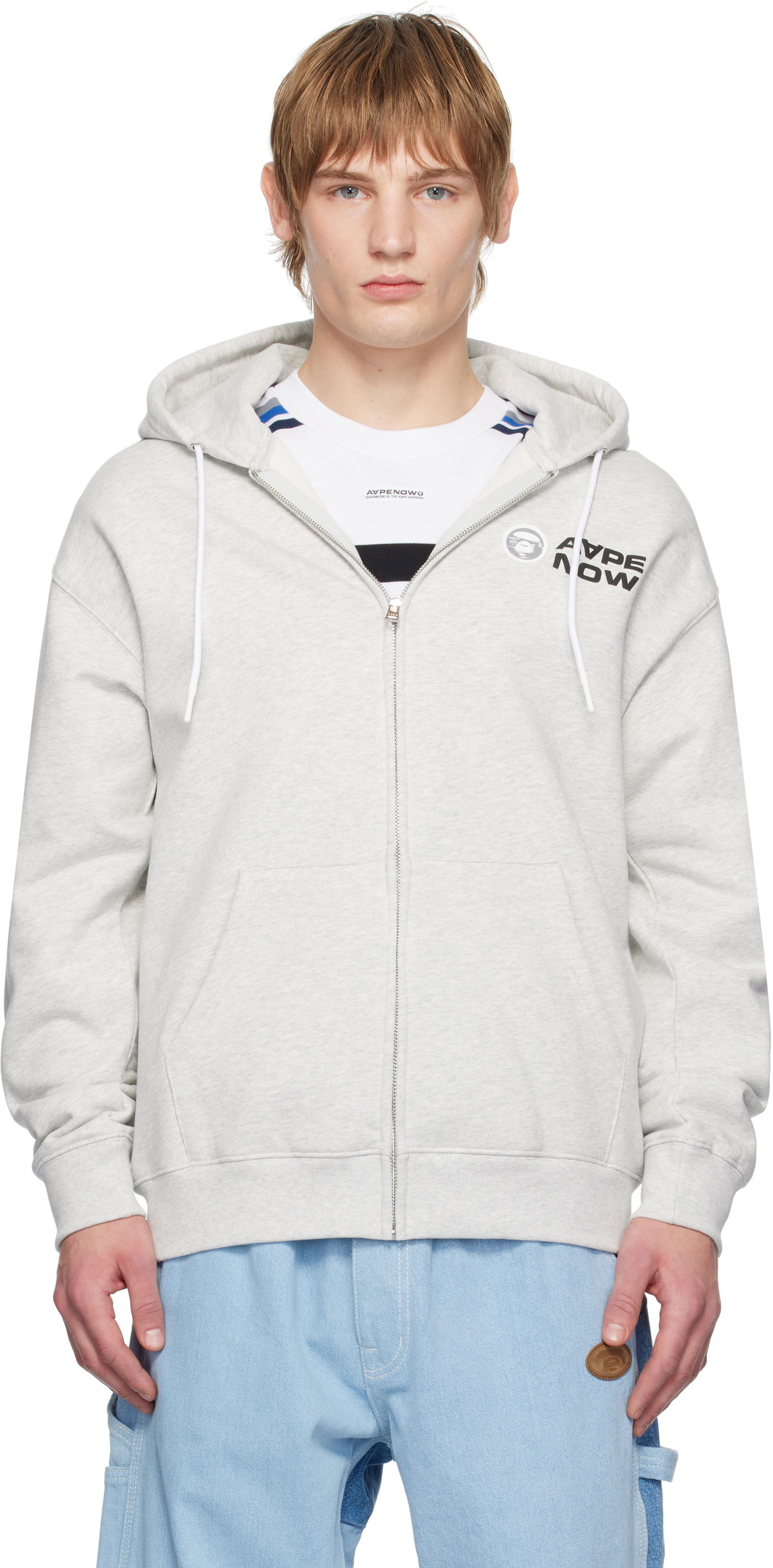 Mikina AAPE by A Bathing Ape AAPE by A Bathing Ape 'AAPE NOW' Zip-Up Hoodie Šedá | AAPSWMB327XANWH2, 0