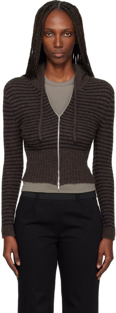 Mikina OUR LEGACY Striped Cropped Full-Zip Knit Hoodie Hnedá | W4253CD, 0