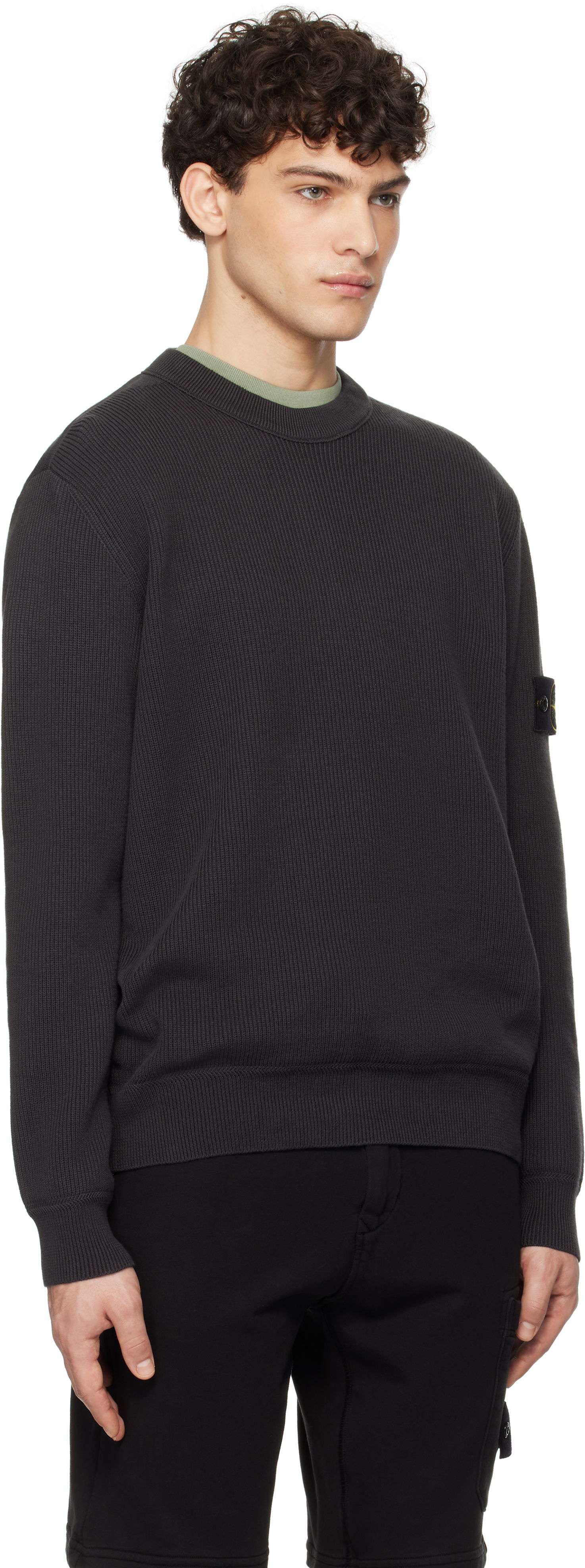 Sveter Stone Island Stone Island Ribbed Organic Cotton Crewneck Sweater Šedá | K1S15 5100054 S00D8, 1