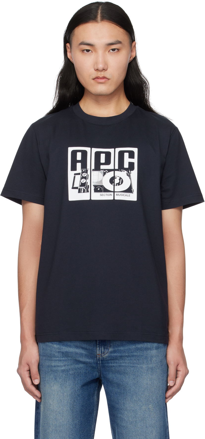 Tričko A.P.C. Graphic Print Cotton T-Shirt Navy | COBQX-M26485