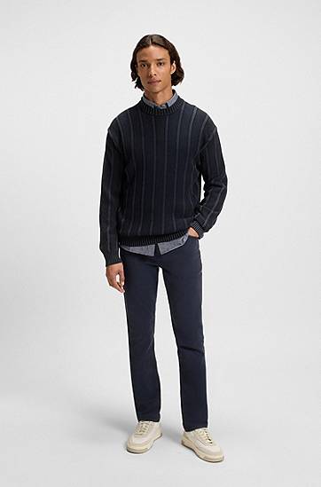 Sveter BOSS Ribbed and Ricecorn Knit Sweater Navy | 50543690, 1