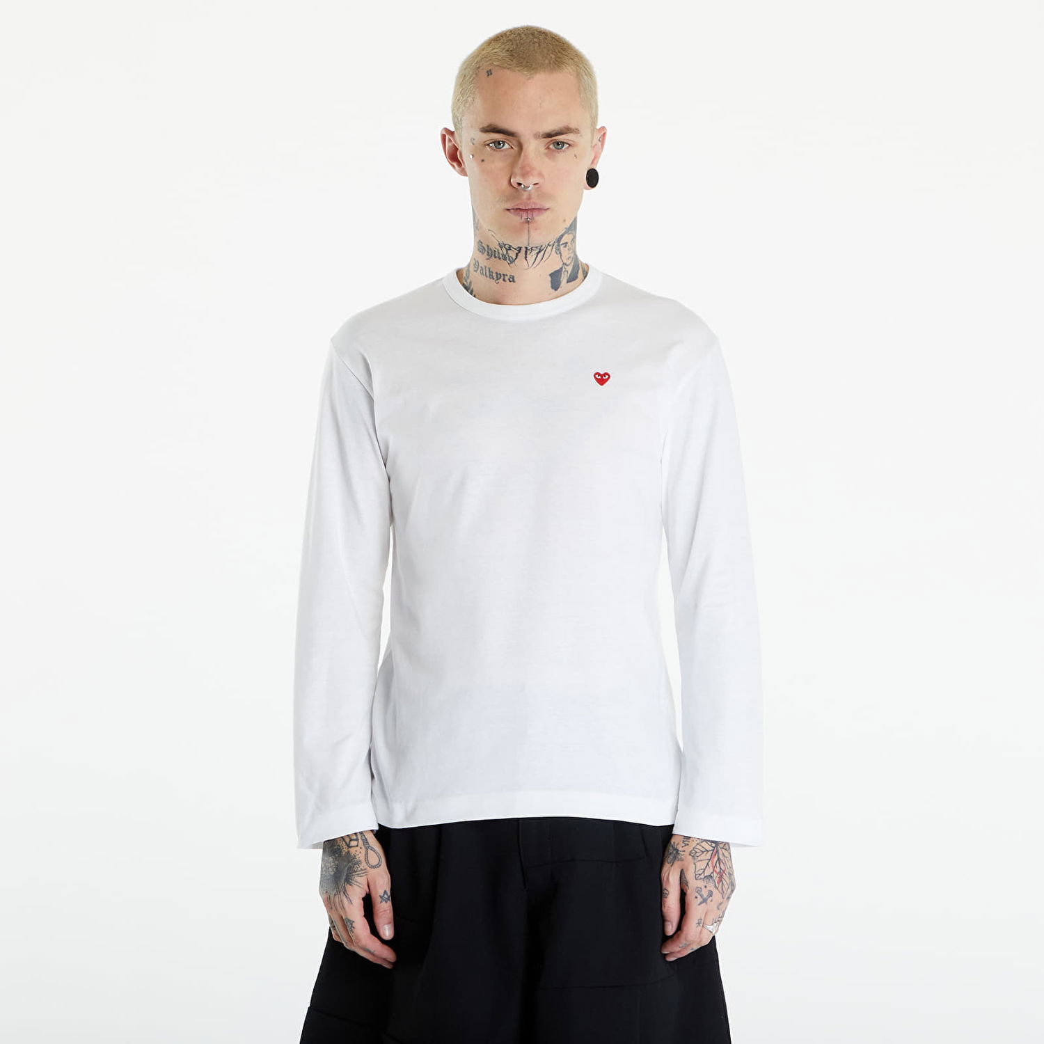 Tričko Comme des Garçons PLAY Long Sleeve Small Red Emblem T-Shirt UNISEX White Biela | AZT308 white, 0