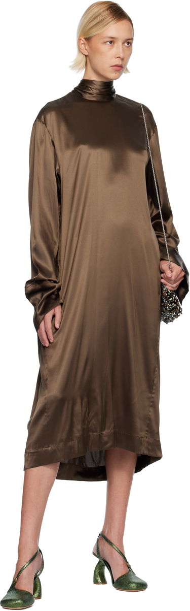 Šaty Dries Van Noten Dries Van Noten Silk High-Neck Long-Sleeve Midi Dress Hnedá | 252-011074-2032, 3