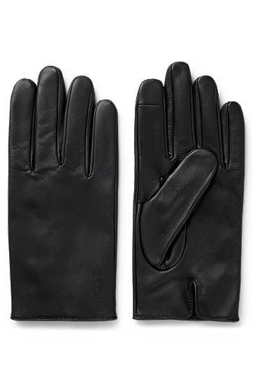 Rukavice BOSS Grained-leather gloves with full lining and lasered logo Čierna | 50526831