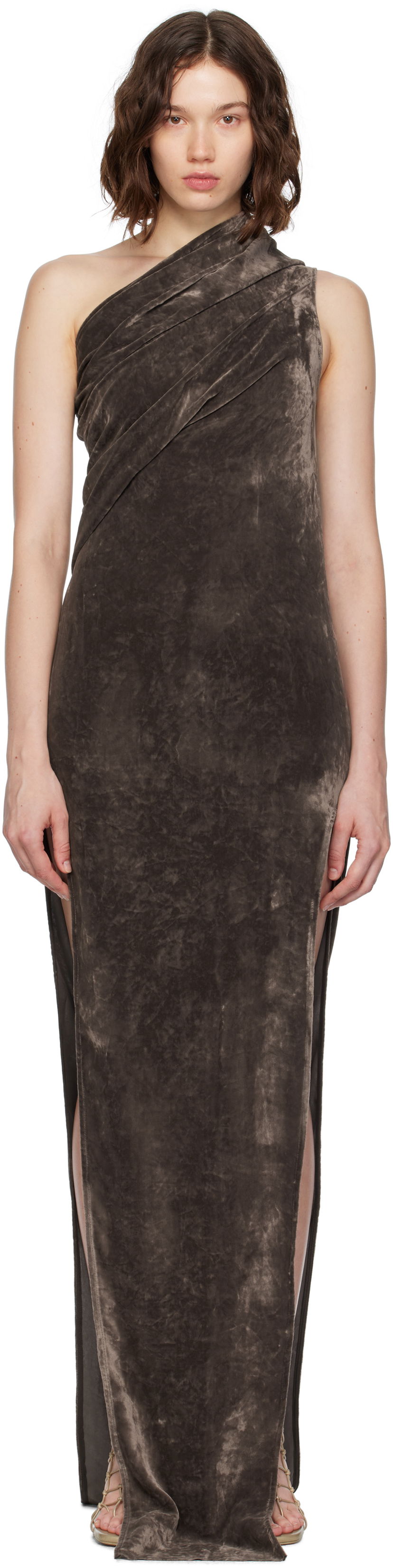 Šaty Rick Owens Rick Owens Athena Arrowhead One-Shoulder Maxi Dress Hnedá | RP02E4509 V