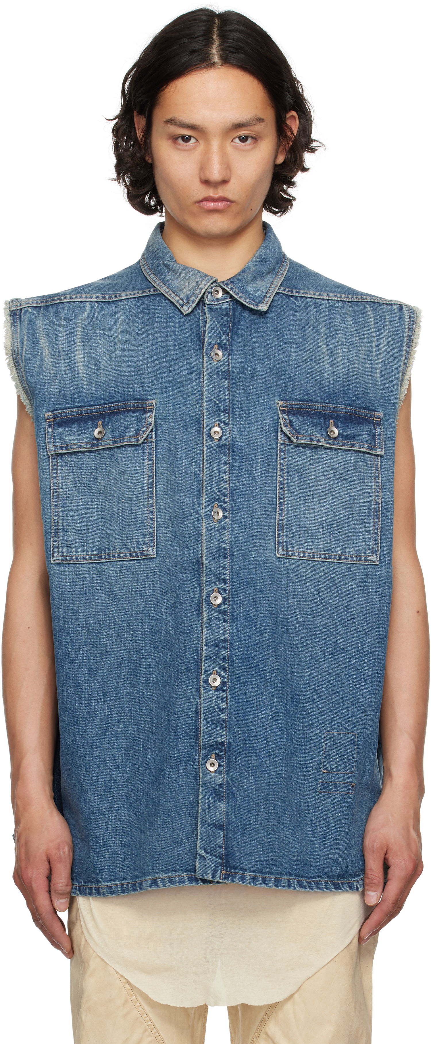 Košeľa Rick Owens Rick Owens DRKSHDW Hollywood Jumbo Denim Sleeveless Overshirt Modrá | DU01E3764 DWB, 0