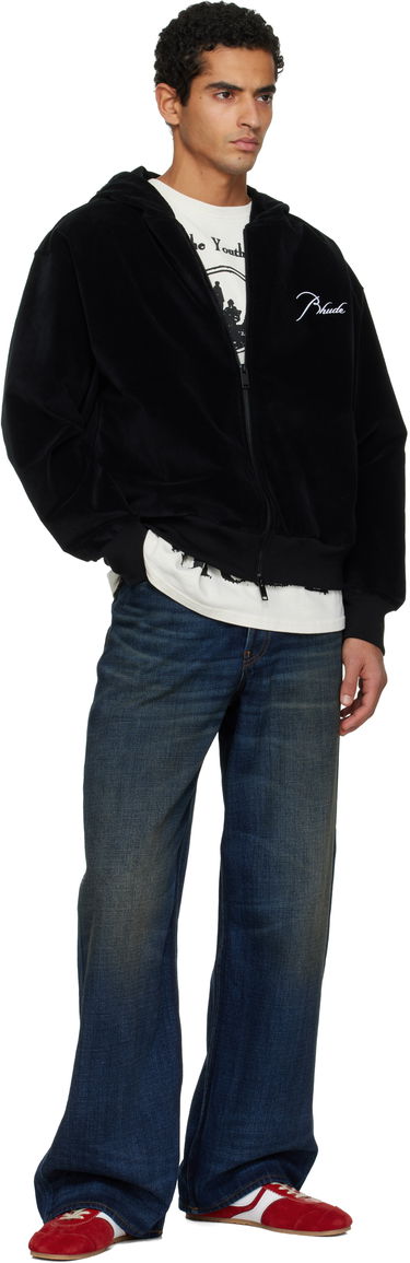 Mikina Rhude Velour Classique Zip-Up Hoodie Čierna | RHFW25HO01041, 3