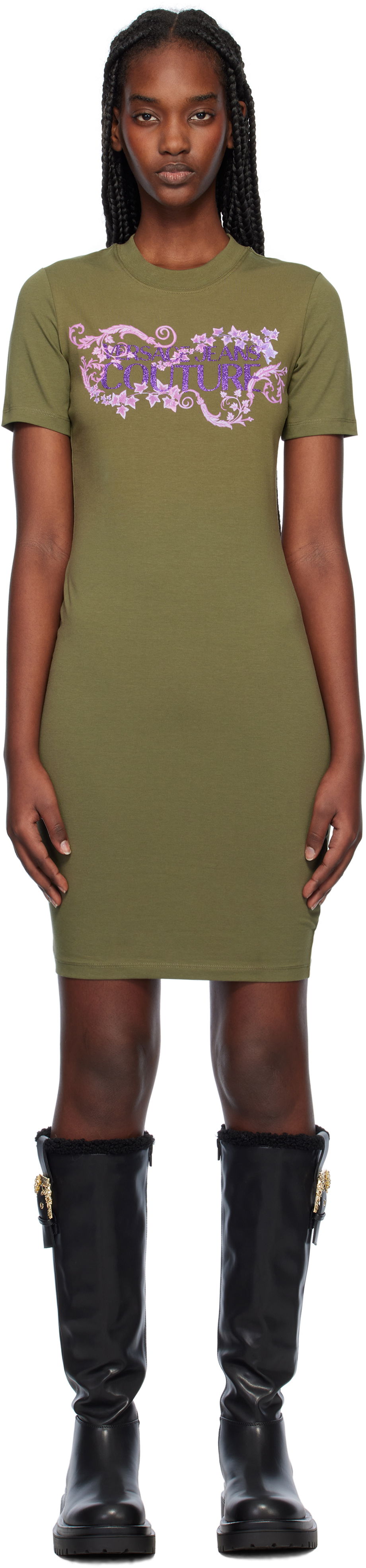 Šaty Versace Couture Logo T-Shirt Dress Zelené | E77HAOE06_ECJ02E, 0