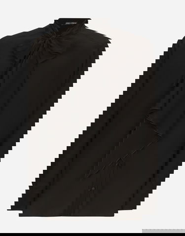 Košeľa Dolce & Gabbana Silk Shirt With Bow Čierna | G5ME9TFU1ARN0000, 0